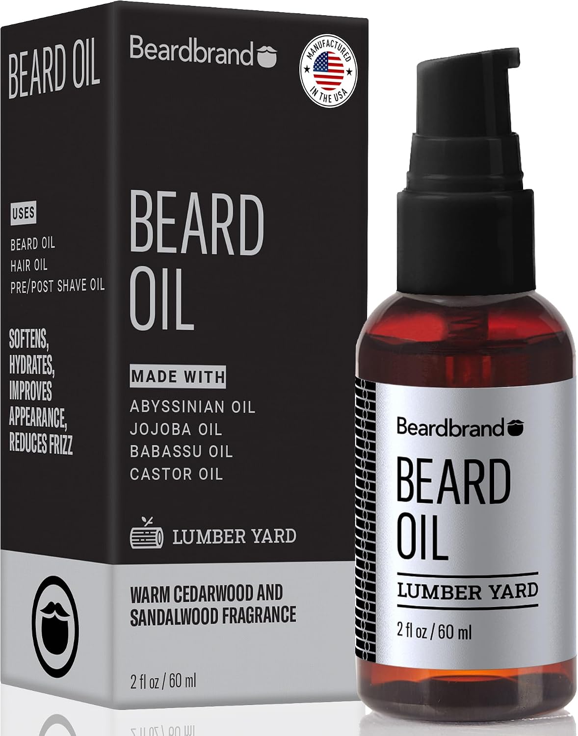 Beardbrand Men's Beard Oil & Face Moisturizer with Jojoba Oil - Softens Stubble, Soothes Dry Skin - Sandalwood & Cedar Scented Beard Oil for Men - 2 fl oz