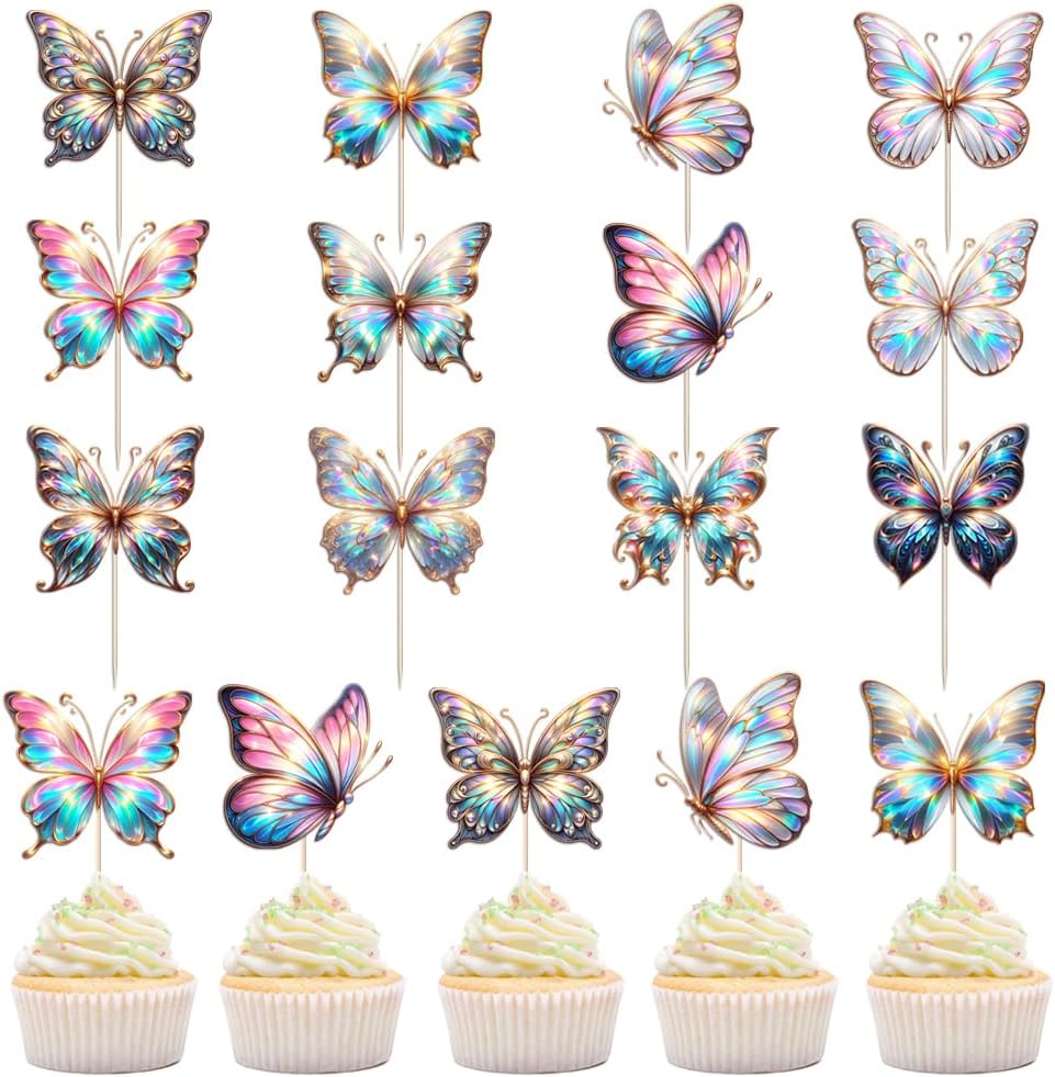 48-Piece Butterfly Cupcake Toppers for Baby Shower, Birthday, Wedding, Masquerade, Engagement & Bridal Shower, anniversary Decorations