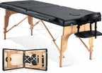 CHRUN Massage Table Portable Wooden Lash Bed 24" Wide Massage Bed Foldable Beauty Spa Tattoo Face Cradle Adjustable Height 35Inch 2 Fold with Bag (Black)