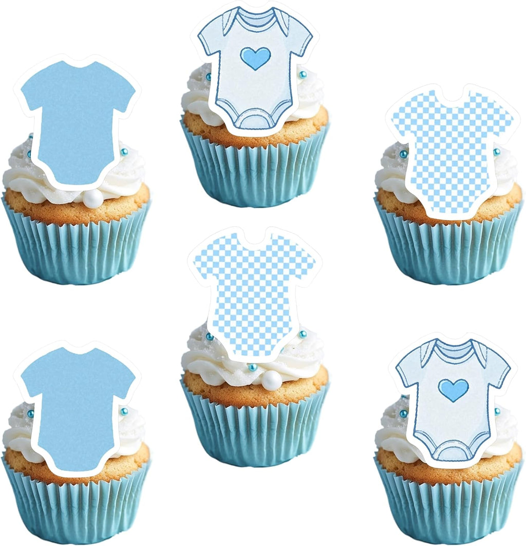 50 PCS Edible Baby Shower Cupcake Toppers Wafer Paper Gender Reveal Cupcake Picks Edible Baby Boy Birthday Decorations It's a Boy Theme Baby Shower Boys Birthday Decorations Supplies Blue