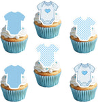 50 PCS Edible Baby Shower Cupcake Toppers Wafer Paper Gender Reveal Cupcake Picks Edible Baby Boy Birthday Decorations It's a Boy Theme Baby Shower Boys Birthday Decorations Supplies Blue