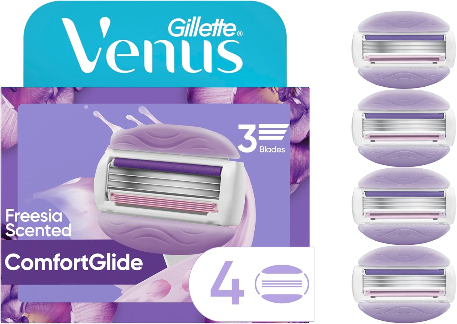 Gillette Venus ComfortGlide Freesia Women's Razor Refills, 4 Refills