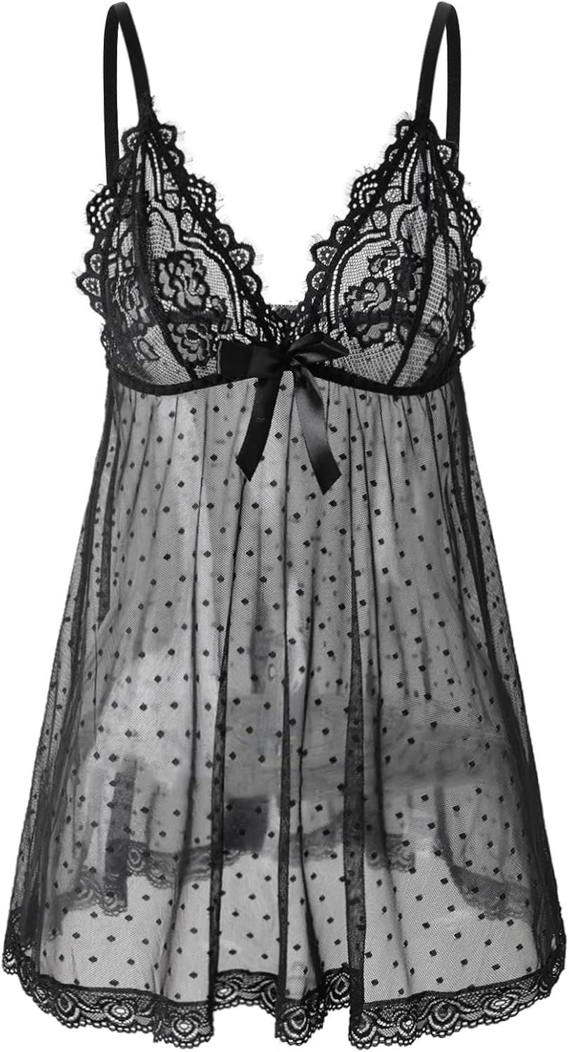 Sexy lingerie Lace Babydoll Chemise, Black, Women's Sleepwear S-5XL