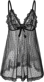 Sexy lingerie Lace Babydoll Chemise, Black, Women's Sleepwear S-5XL