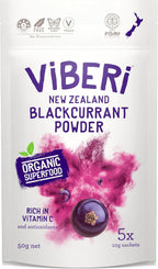 ViBERi Organic Blackcurrant Powder 50 g (5 x 10g Sachets) | New Zealand Grown Superfruit, Naturally High in Vitamin C & Anthocyanins | Vegan, Non-GMO, Gluten-Free, Convenient Daily Serving