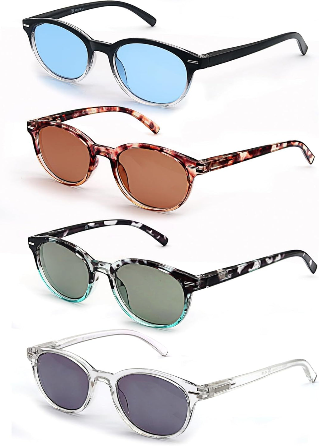Reading Sunglasses Womens Round Readers Sunglasses +2.00 for Small Head/Petite Face Sun Readers Lightweight&Comfortable Fit 4 Pack