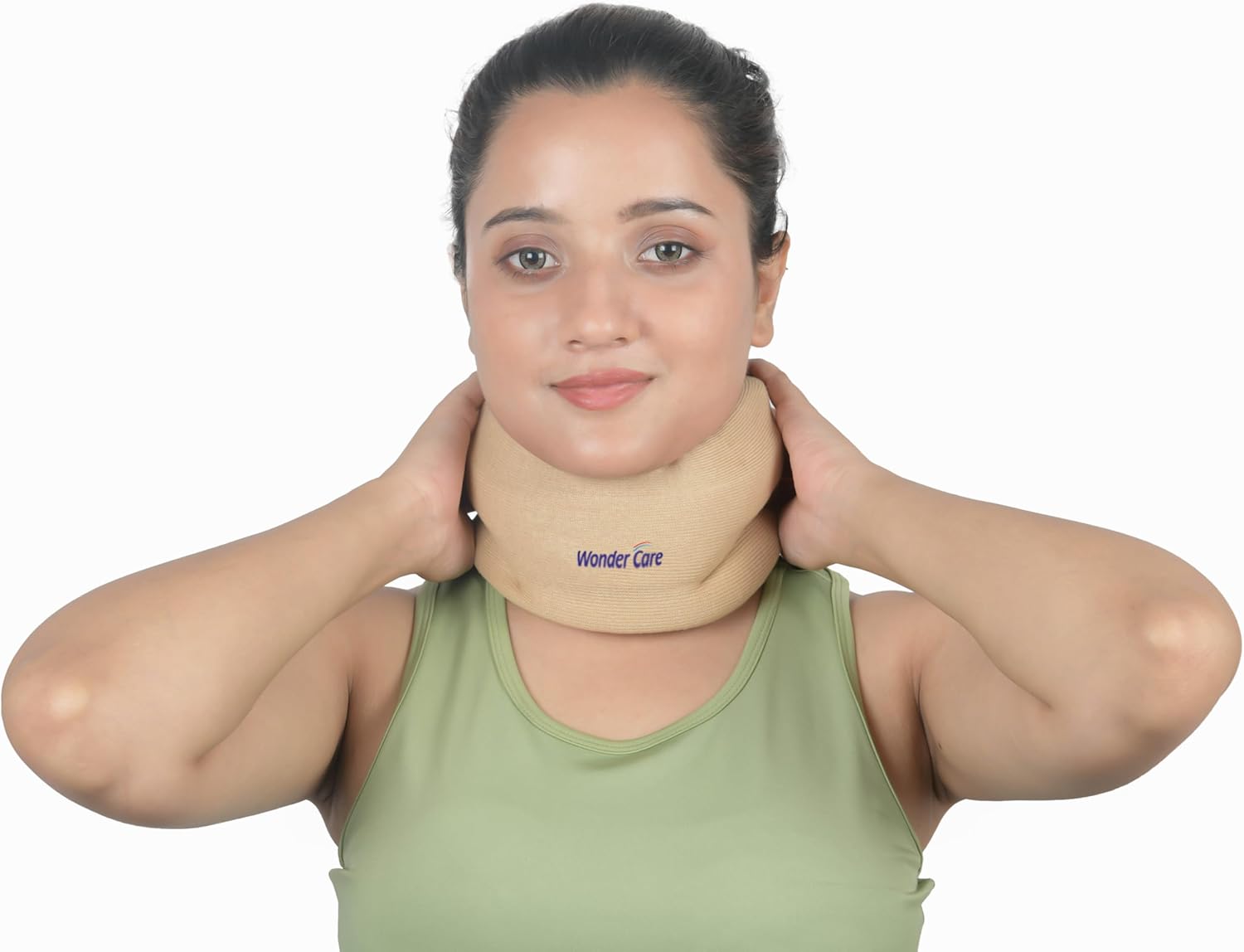Wonder Care Neck Brace for Sleeping - Cervical Collar Relief Neck Pain and Neck Support Soft Foam Wraps Cervical Spine Pressure for Women & Men (Beige, Medium, 3.2" Depth)