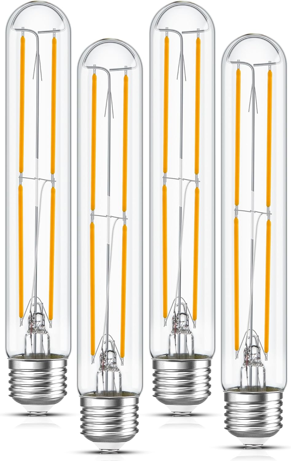 Tubular Light Bulb 7.3 Inch Dimmable T10 LED Bulb E26 6W 60 Watts Edison Bulbs 2700K Solf White,185mm Long for Wall Sconces, Pendant, Livingroom, 4-Pack