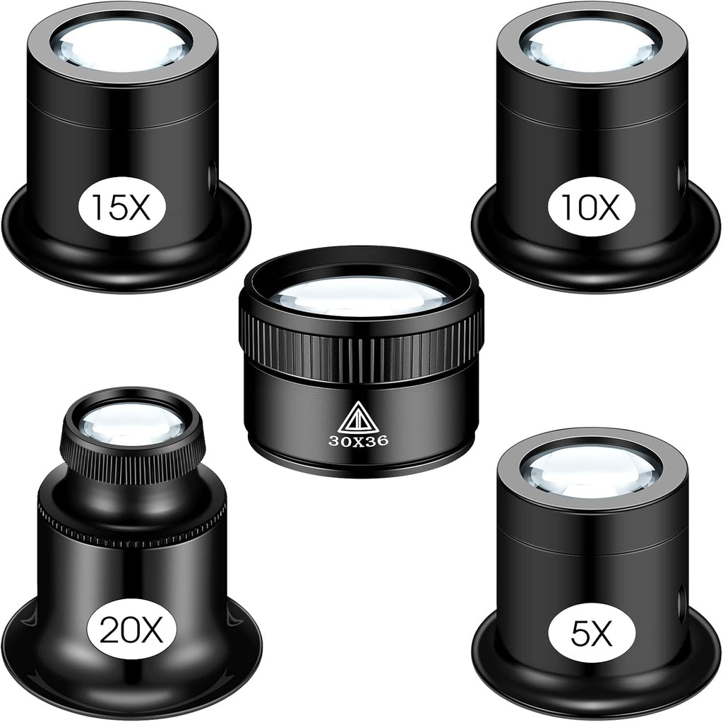 5 Pcs Jewelers Loupe Portable Monocular Magnifier Magnifying Glass Eye Loops Magnifier with 30 x 36 mm Lens Watch Jewelry Experimental Repair Tool for Textile Optical Circuit Coins (5X 10X 15X 20X)