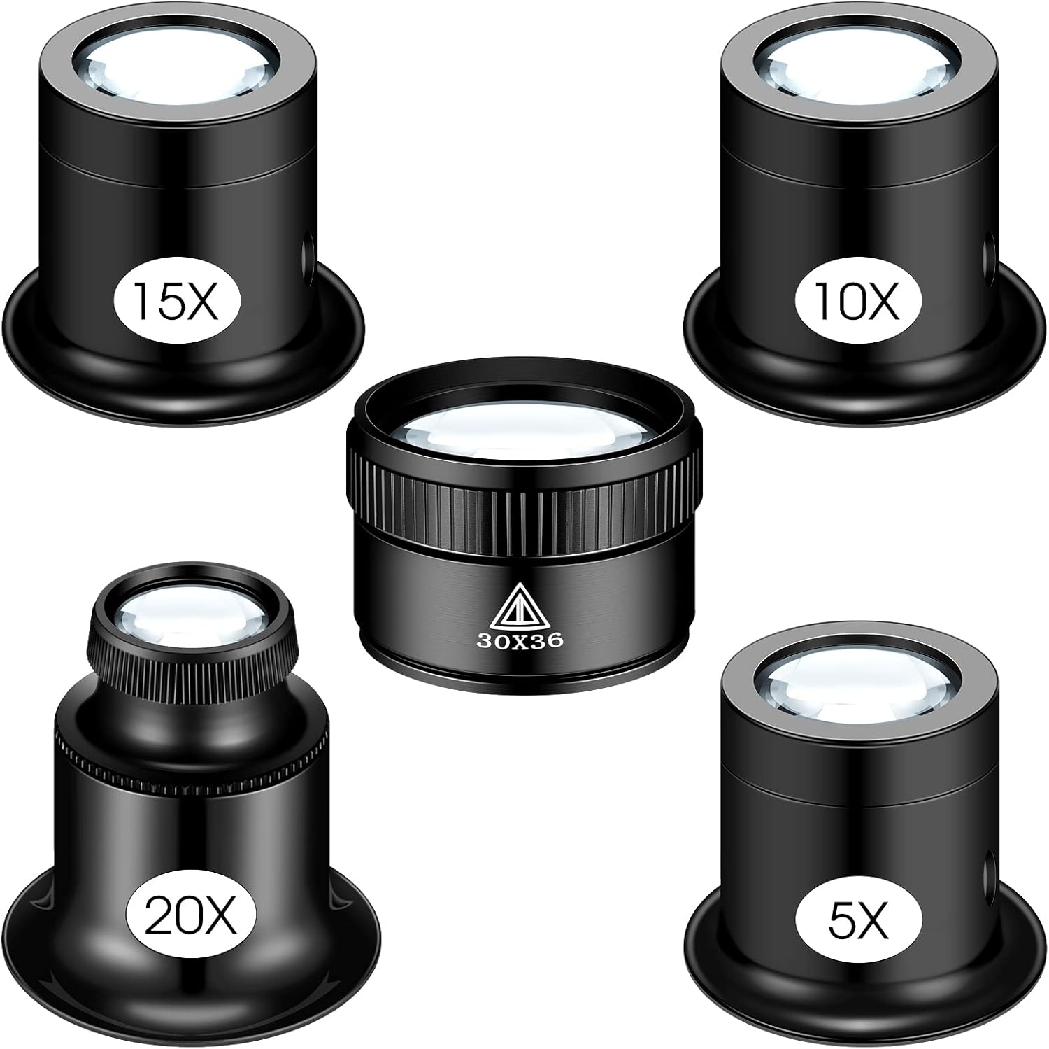 5 Pcs Jewelers Loupe Portable Monocular Magnifier Magnifying Glass Eye Loops Magnifier with 30 x 36 mm Lens Watch Jewelry Experimental Repair Tool for Textile Optical Circuit Coins (5X 10X 15X 20X)
