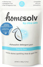 Homesolv Dishwasher Detergent Pods Free and Clear - Plant and Mineral Based Dish Washer Tablets for Spotless Dishes - Eco Friendly Dishwasher Pods - (20 Count 1-Pack)