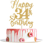 Happy 34th Birthday Cake Topper, 34th Birthday Decorations, Cheers to 34 Years, 34 Happy Birthday Party Supplies Gold Glitter