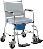 HOMCOM 3 in 1 Shower Commode Wheelchair with 4 Lockable Wheels, Bedside Commode Chair with Arms, Footrests, Detachable Bucket, for Senior & Handicap, 300lbs Capacity, Gray