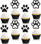 36 Pcs Paw Cupcake Toppers Glitter Dog Paw Cake Decorations Black White Glitter Puppy Cupcake Toppers for Baby Shower Boys Girls Birthday Party Cake Supplies (2 Styles)