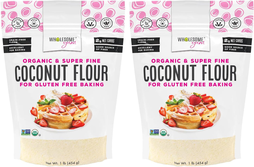 Wholesome Yum Premium Organic Coconut Flour For Baking & More (16 oz / 1 lb) - Low Carb, Gluten Free, Non GMO, Keto Friendly Flour Substitute (Pack of 2)