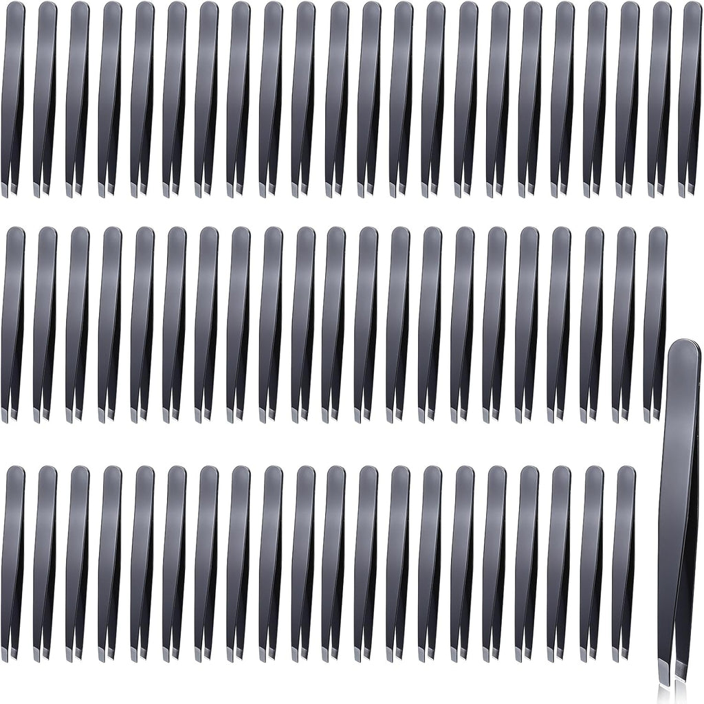 64Pcs Slanted Lash Tweezer for Women Men, Professional Stainless Steel Tweezers High Precision Tweezers Bulk for Ingrown Hair Removal Eyelash Extension Plucking Blackhead