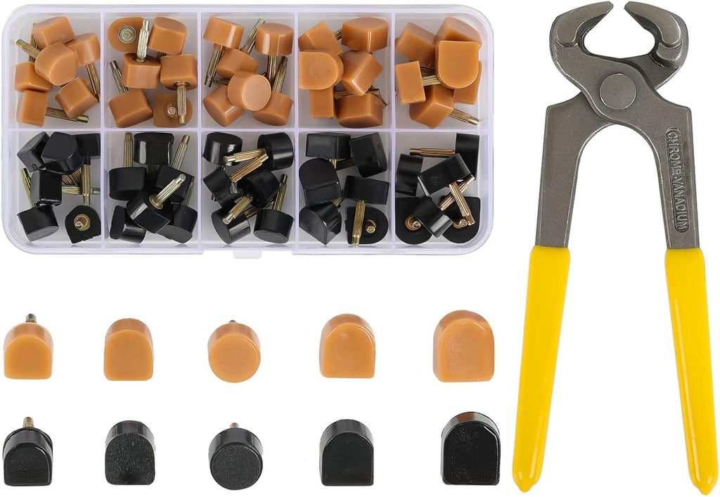 YEHAM 30 Pairs Women's High Heel Shoes Replacement Tips Pin, Round and Square Heel Repair Caps with 6" Heel Pliers for Repairing Shoes