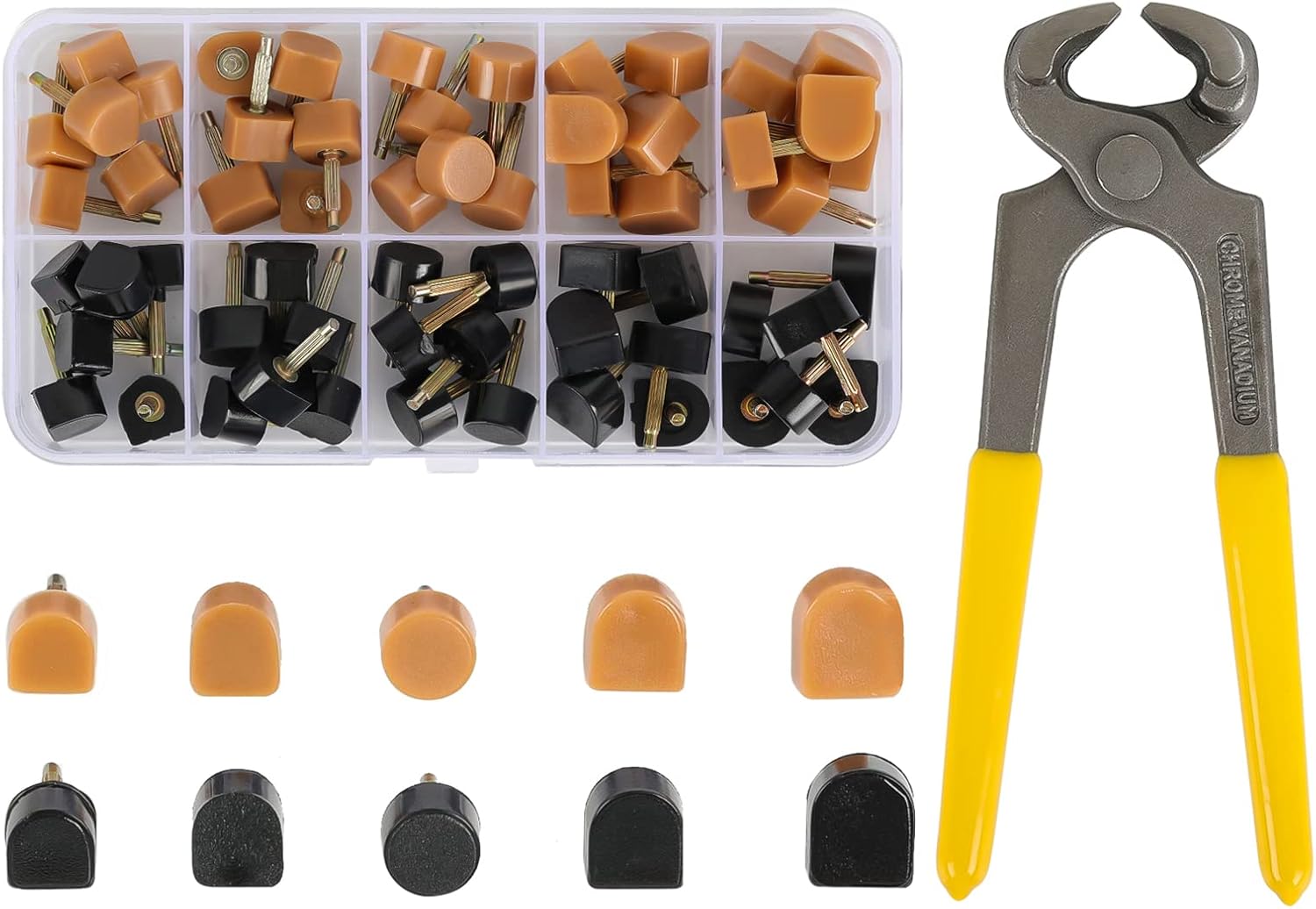 YEHAM 30 Pairs Women's High Heel Shoes Replacement Tips Pin, Round and Square Heel Repair Caps with 6" Heel Pliers for Repairing Shoes