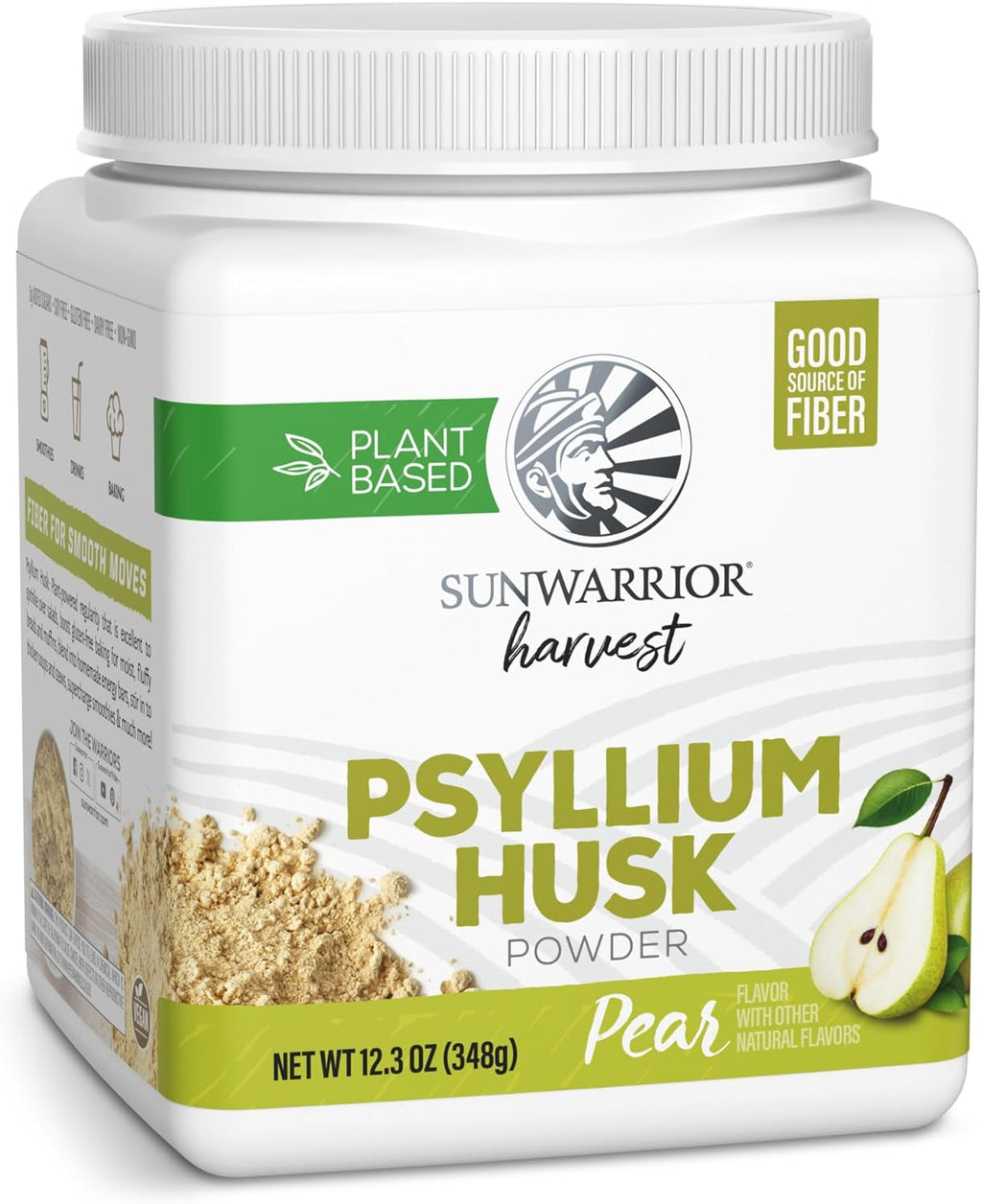 Sunwarrior Organic Psyllium Husk Powder – Plant-Based Fiber for Gut Health & Regularity, Supports Digestion & Satiety Certified Organic, Gluten-Free, Non-GMO, Keto-Friendly – 50 Servings Pear Flavored