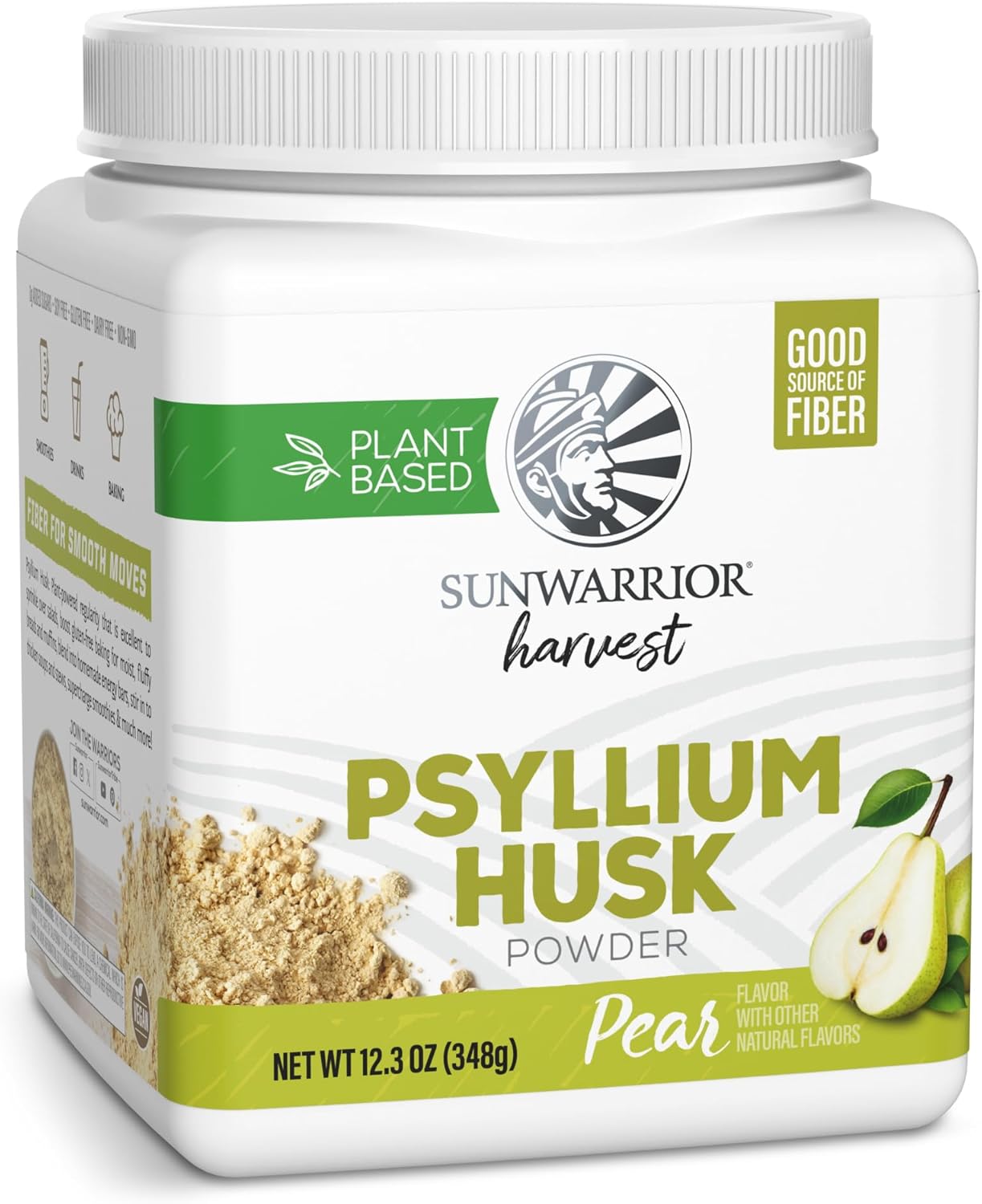 Sunwarrior Organic Psyllium Husk Powder – Plant-Based Fiber for Gut Health & Regularity, Supports Digestion & Satiety Certified Organic, Gluten-Free, Non-GMO, Keto-Friendly – 50 Servings Pear Flavored