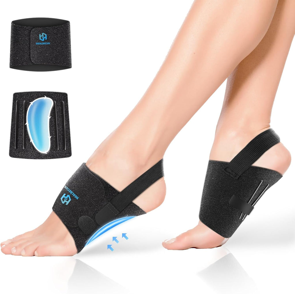 Arch Support Braces for Plantar Fasciitis Relief, Adjustable Compression Bands with Gel Pad Orthotics Inserts for Feet Flat, High & Fallen Arches, Foot Support(Anti-Slip Strips)