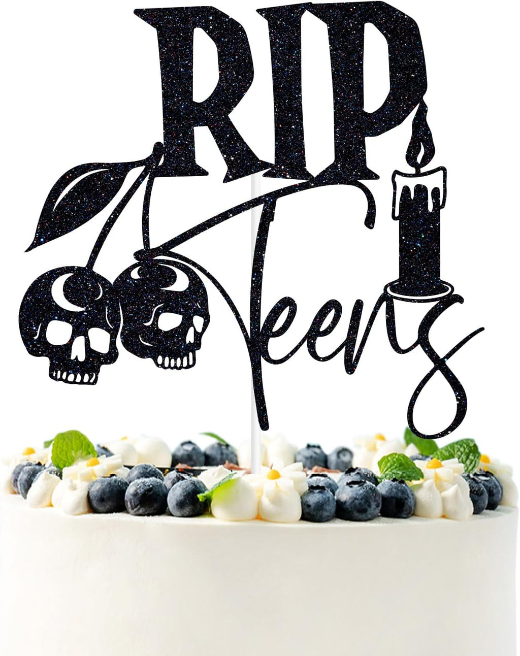Black Glitter Rip Teens Cake Topper, Halloween Funeral Birthday Décor, Old English Gothic Sweet Youth Themed 13th Birthday Party Decorations Supplies