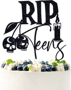 Black Glitter Rip Teens Cake Topper, Halloween Funeral Birthday Décor, Old English Gothic Sweet Youth Themed 13th Birthday Party Decorations Supplies