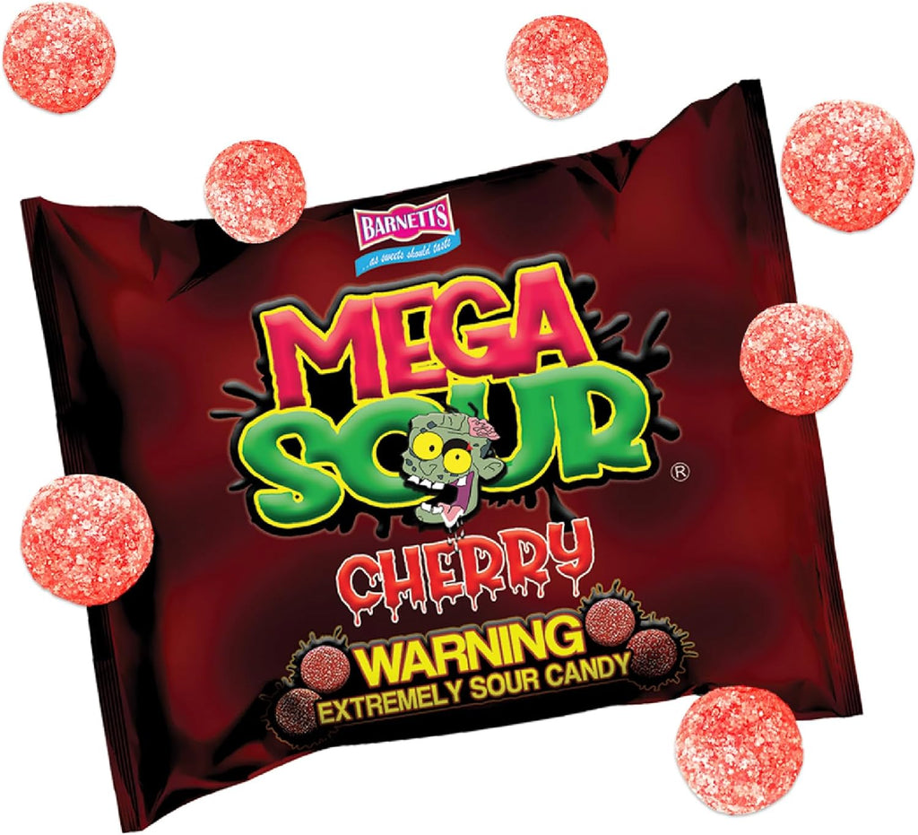 Barnetts - Mega Sour Candy Cherry - Trendy Sweet Bags 104g - Traditionally Handmade Sweets - Sour Coating Lasts 20 Seconds - Candies for Party Bag, Gift Hamper, or Hamper Box