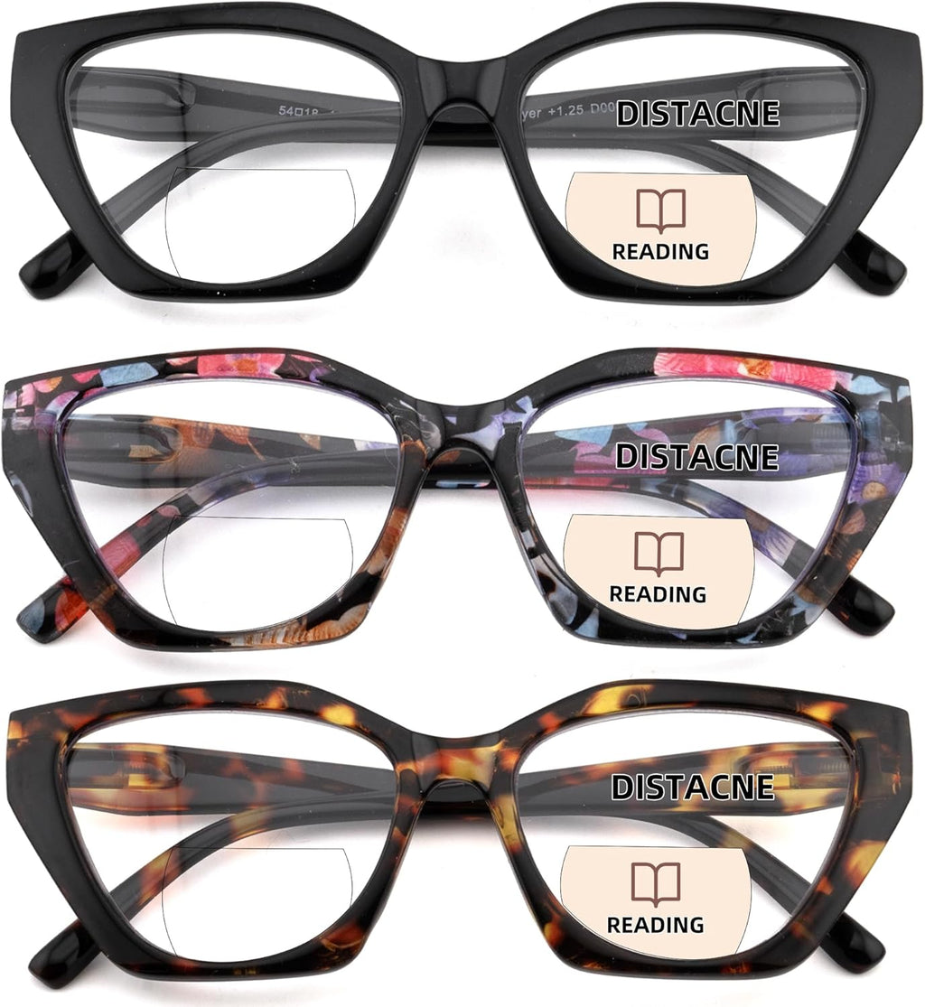 Bifocal Reading Glasses Women Cat Eye Irregular Frame Fashion Readers with Spring Hinge