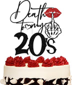 Black Glitter Death to My 20's Cake Topper, Kiss My 20's Goodbye/Funeral for My Youth, Funny Halloween Scary Old English Themed 30th Birthday Party Decorations Supplies