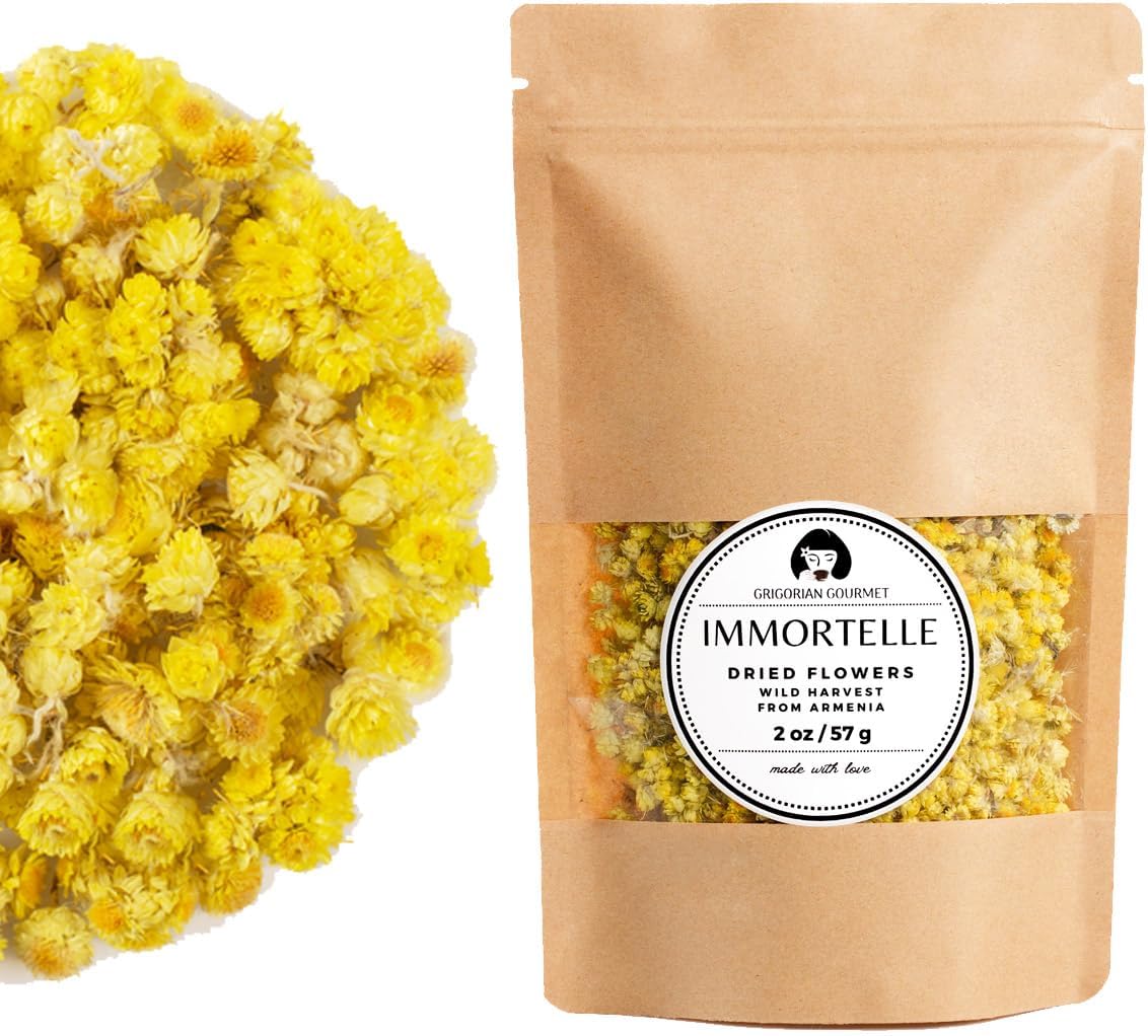 Helichrysum Immortelle Dried Flowers (2 OZ = 57 grams) Sandy Immortelle Herb Tea Wild Harvest from Armenia