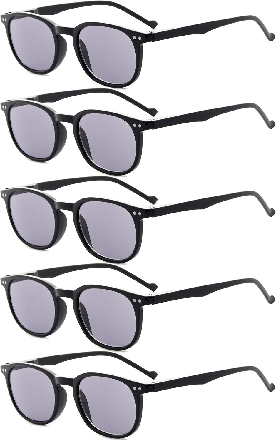 Eyekepper 5-Pack Spring Hinges Reading Glasses Sunshine Readers Grey Lens +1.25