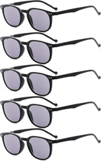 Eyekepper 5-Pack Spring Hinges Reading Glasses Sunshine Readers Grey Lens +1.25