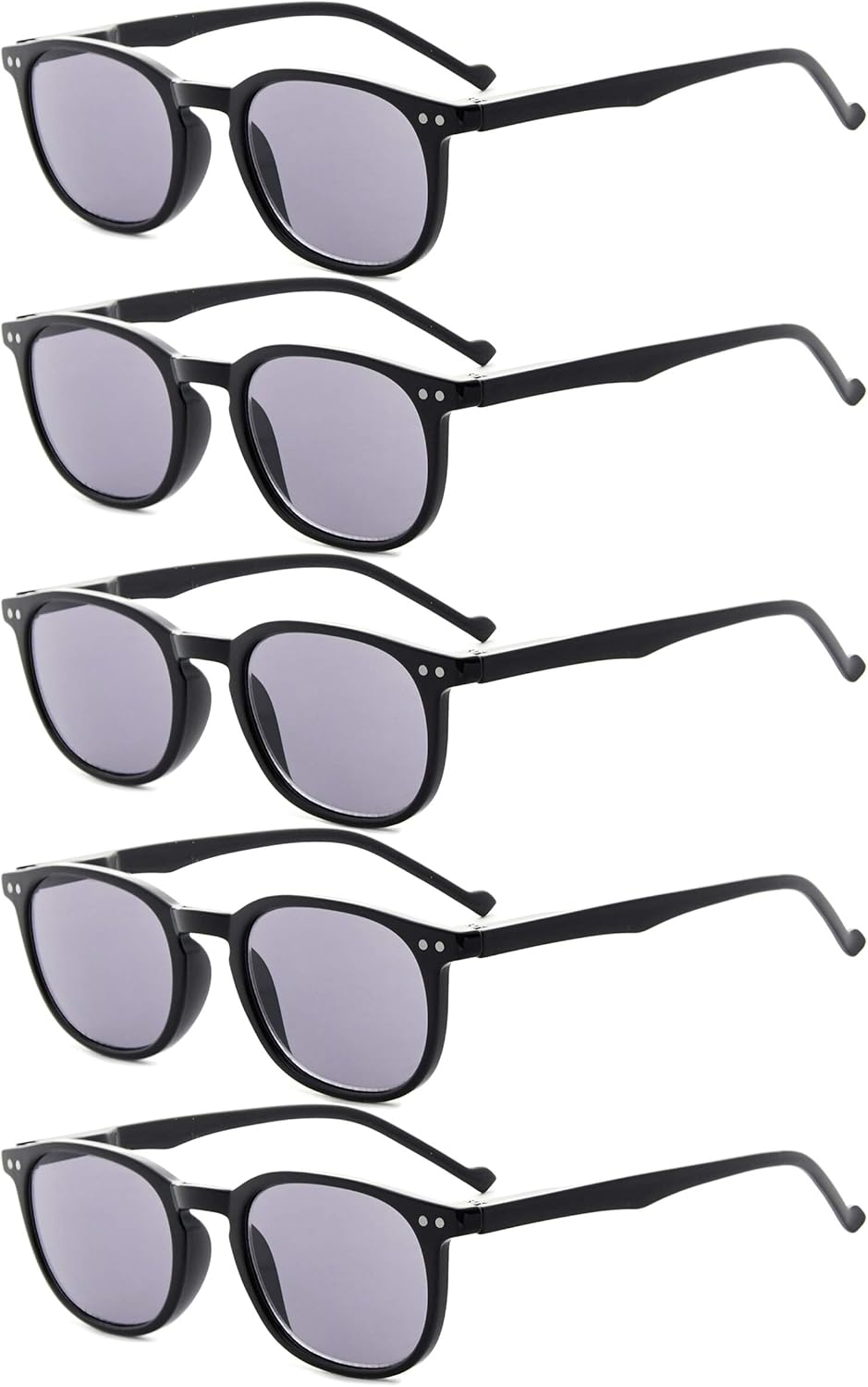 Eyekepper 5-Pack Spring Hinges Reading Glasses Sunshine Readers Grey Lens +1.75