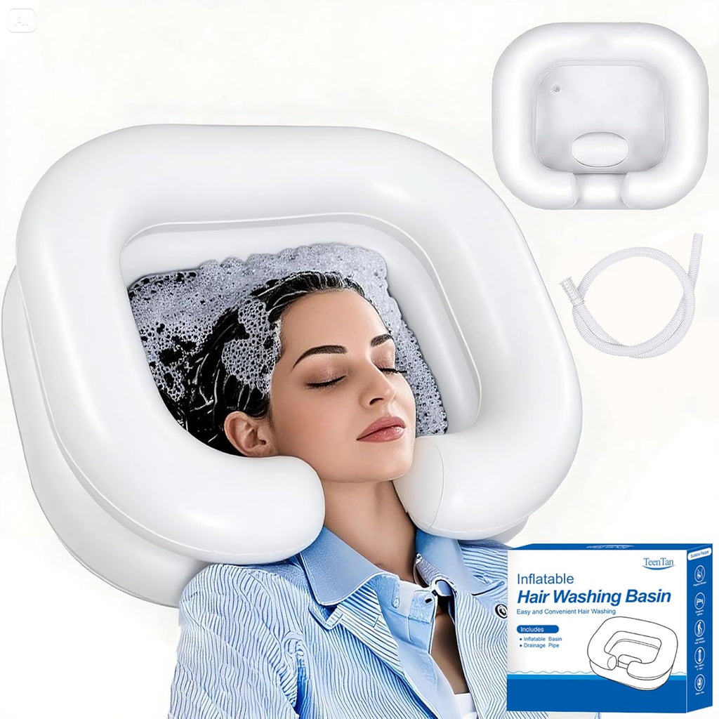 Inflatable Shampoo Basin for Bedridden and Disabled, Portable Shampoo Bowl for Injured, Hair Washing Basin for Childred, Pregnant Woman, Easy Hair Washing at Home (White)