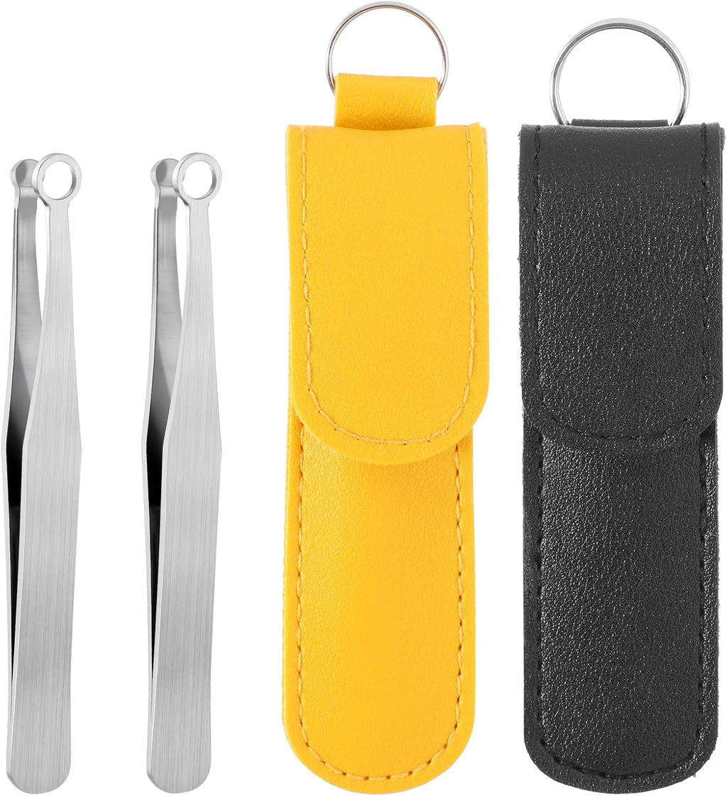 2PCS Nose Hair Trimming Tweezers, Universal Nasal Clippers for Men and Women, Silver Stainless Steel Nose Hair Clippers, Nose-Hair Trimmer with Leather Case for Ear-Hair, Eyebrows and Body-Hair