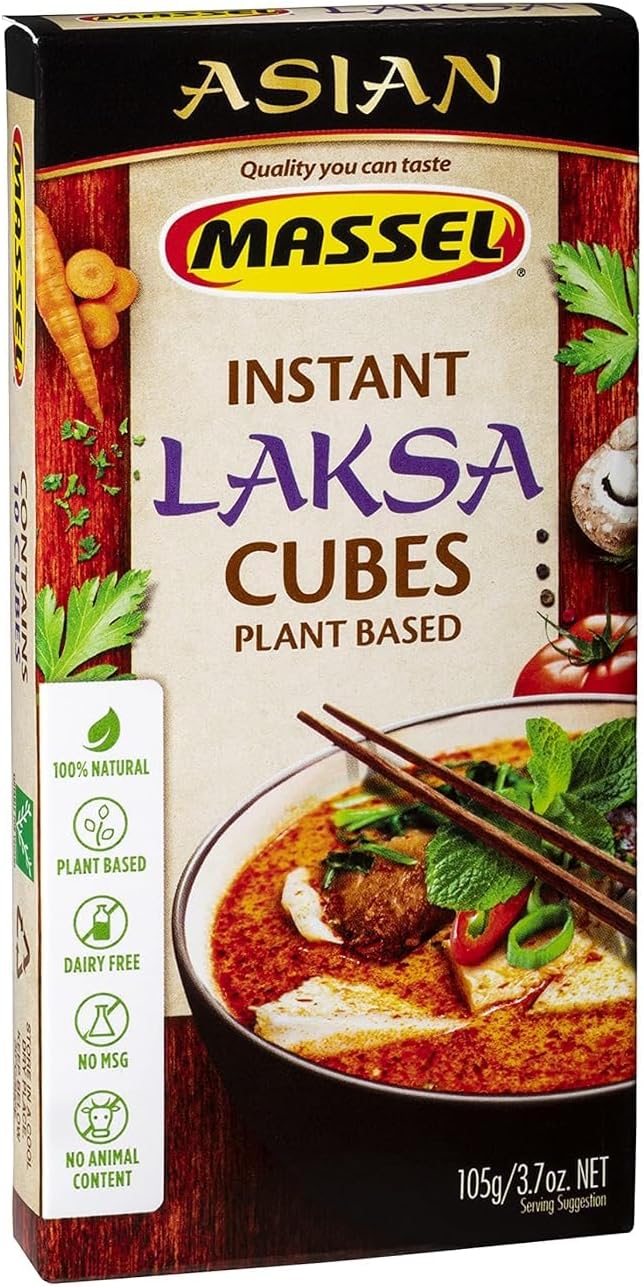 Massel Instant Laksa Bouillon Broth Cubes | 1 x 105g Pack | Gluten & Dairy Free, No MSG, Non-GMO, Trans Fat Free, No Animal Content