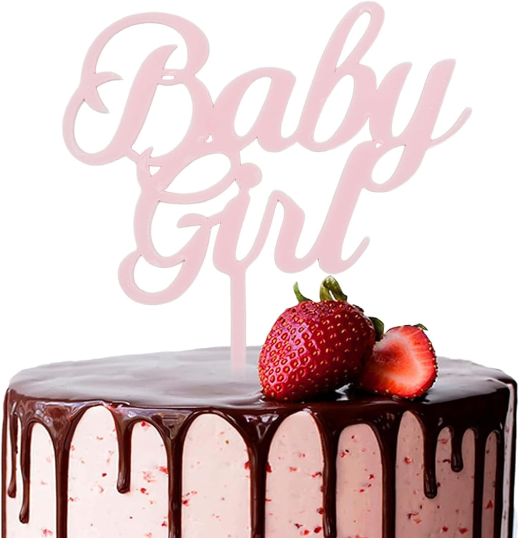 Pink Baby Girl Cake Topper Acrylic Baby Shower Cake Decor for Gender Reveal Welcome Baby Girl Birthday Cake Party Decorations Supplies