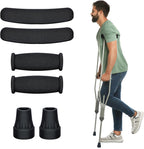 supregear Crutch Pads, Padding for Walking Arm Crutches, Hand Grips and Feet Caps, Rubber Grip Handle Covers Replacement 6 Pcs Set, Relief Accessories for Adults and Kids, Black