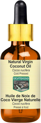 DEVPRAYAG Natural Virgin Coconut Oil (Cocos nucifera) with Glass Dropper Cold Pressed 15ml (0.50 oz)