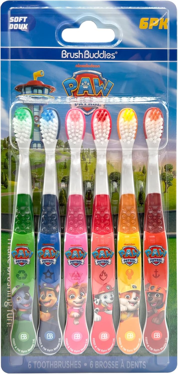 Brush Buddies Paw Patrol Kids Toothbrushes, Manual Toothbrushes for Kids, Toothbrush for Kids 4+, 6PK