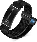 VNOX Medical Alert Id Bracelet for Men Women, Custom Engraving Elastic Braided Stretchy Loop Emergency Survival Medic Bracelets Wristband Loop Band with Replacement Tag