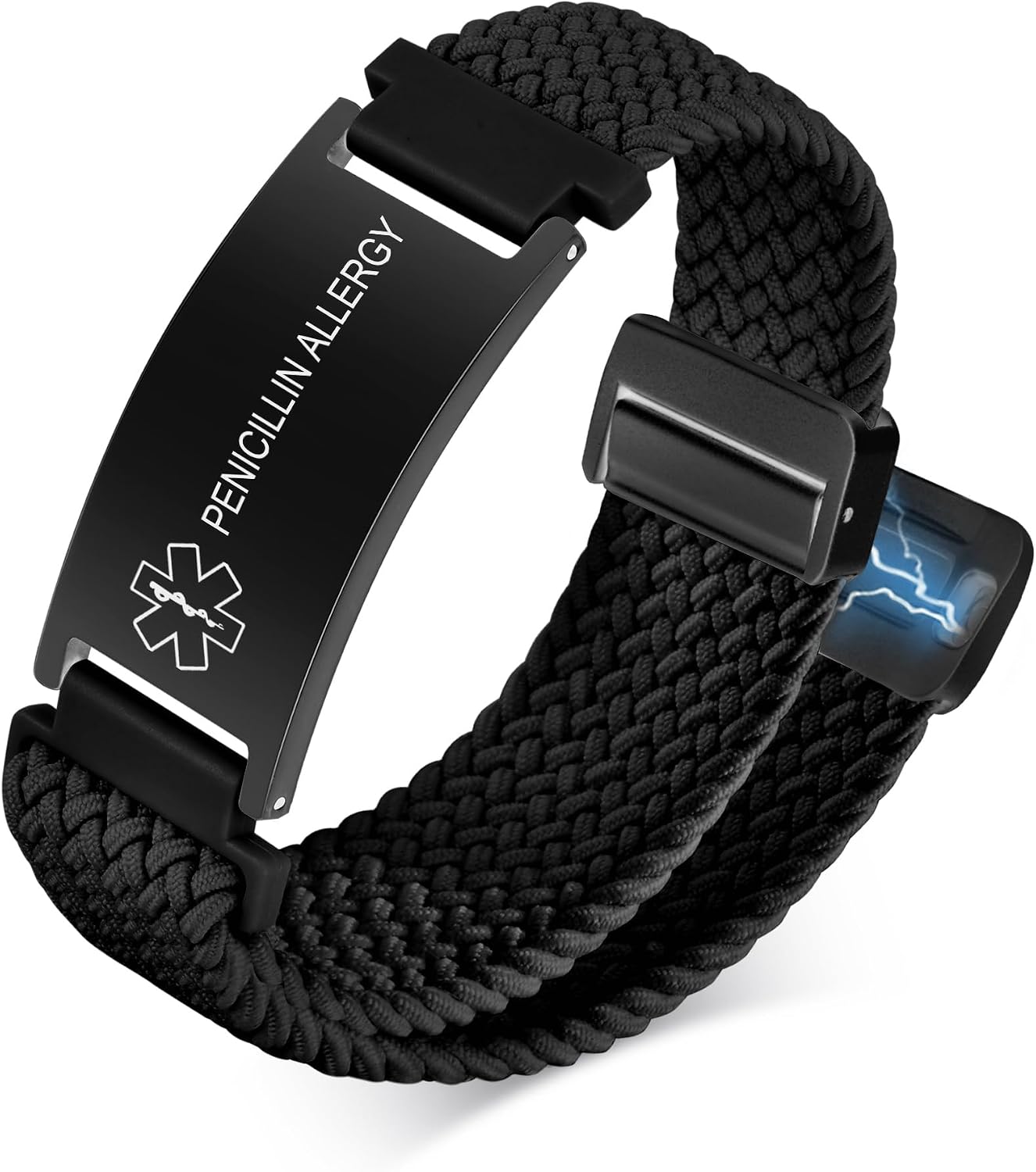 VNOX Medical Alert Id Bracelet for Men Women, Custom Engraving Elastic Braided Stretchy Loop Emergency Survival Medic Bracelets Wristband Loop Band with Replacement Tag