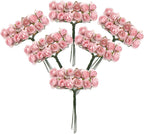 CCINEE 120 pcs Mini Paper Flowers,Mulberry Paper 1/2" Artificial Rose Flower with Stem for DIY Crafts Projects Scrapbooking Wedding Decorations (Pink)