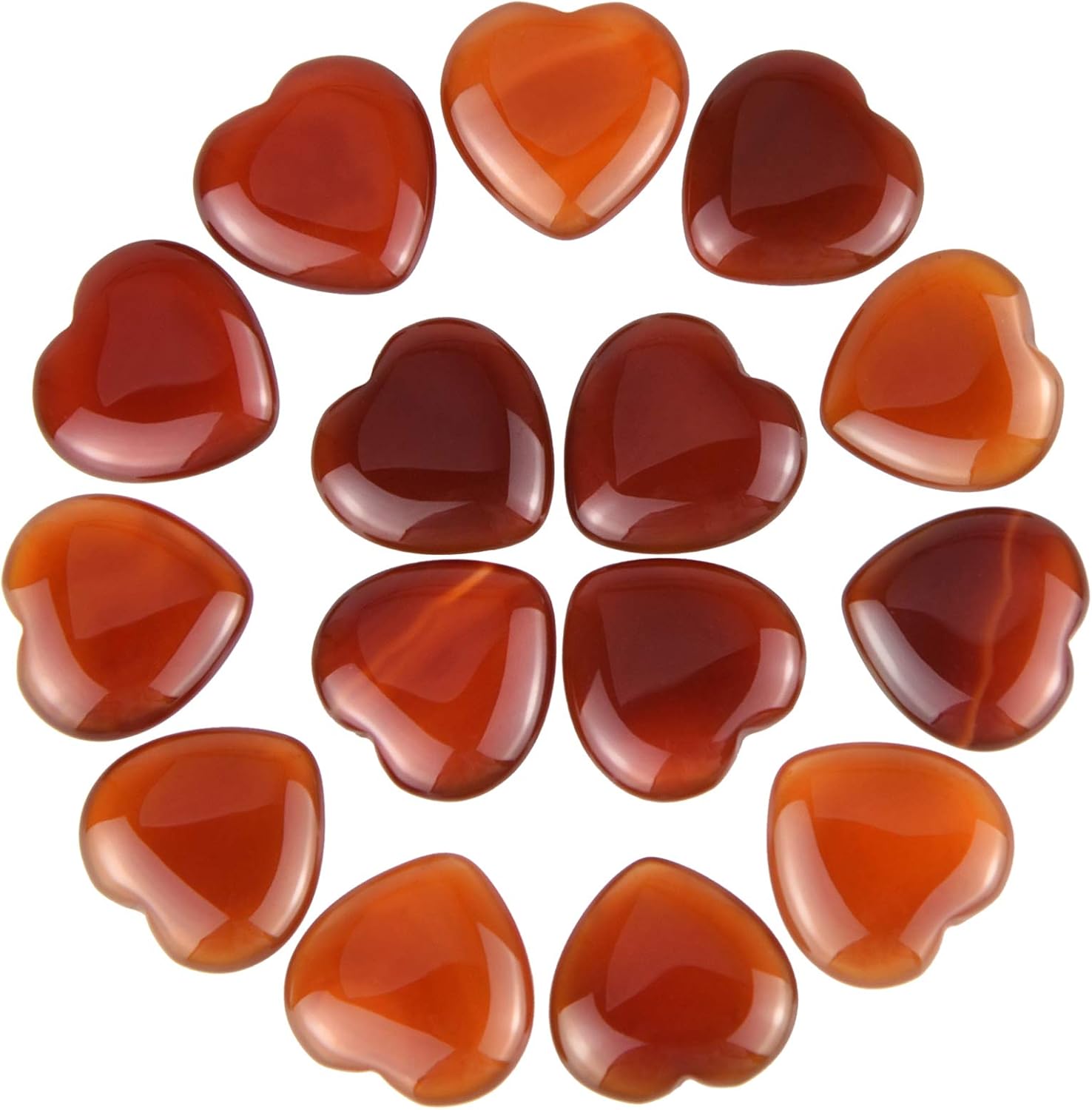 Marrywindix 15 Packs 0.8 Inch Healing Crystal Natural Red Agate Heart Love Carved Palm Worry Stone Chakra Reiki Balancing