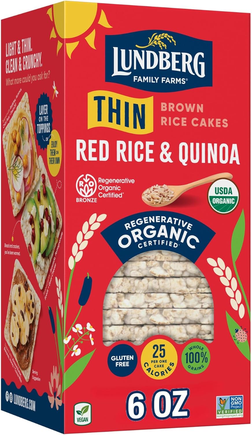 Lundberg Organic Thin Stackers, Red Rice & Quinoa, Salt-Free, Thin Multigrain Rice Cakes, Gluten-Free, Vegan, Healthy Snacks, 6 oz (Pack of 1)