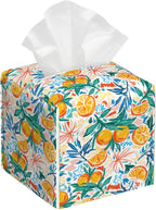 Summer Fruits Orange and Leaves Tissue Box Cover Square, Tissue Box Holder Leather Facial Paper Case Decorative Organizer Holder Dispenser Home Office Car Decor