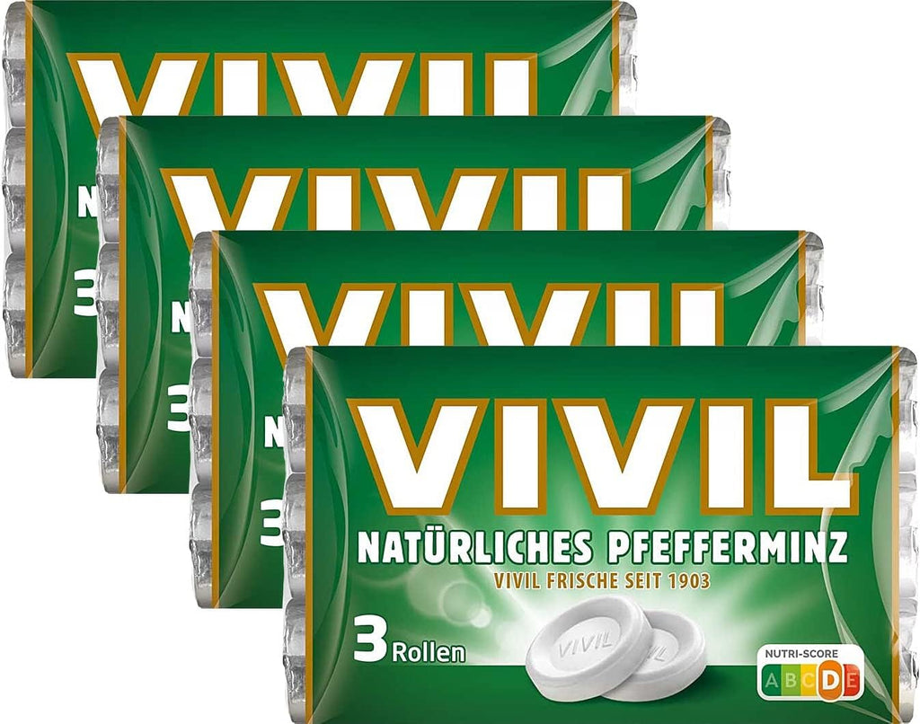 Vivil Natural Peppermint Rolls 12 Rolls 348 g (12.28 Oz) - Pastilles with Peppermint, Germany