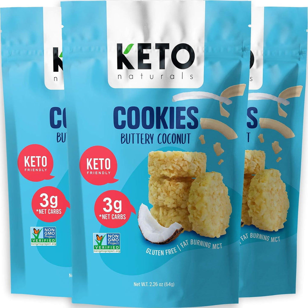 Keto Cookies (Buttery Coconut) Low Carb Snacks food. Gluten Free Healthy Diabetic snacks Atkins Keto Friendly desserts. Zero Carb added High Fat Bomb Ketosis mini bites, Pack of 3