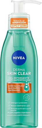 NIVEA Derma Skin Clear Facial Cleansing Gel 150 ml (5.07 fl oz) – Daily Face Wash with Salicylic Acid, Sea Salt & Niacinamide – Thoroughly Cleanses, Removes Excess Oil & Impurities